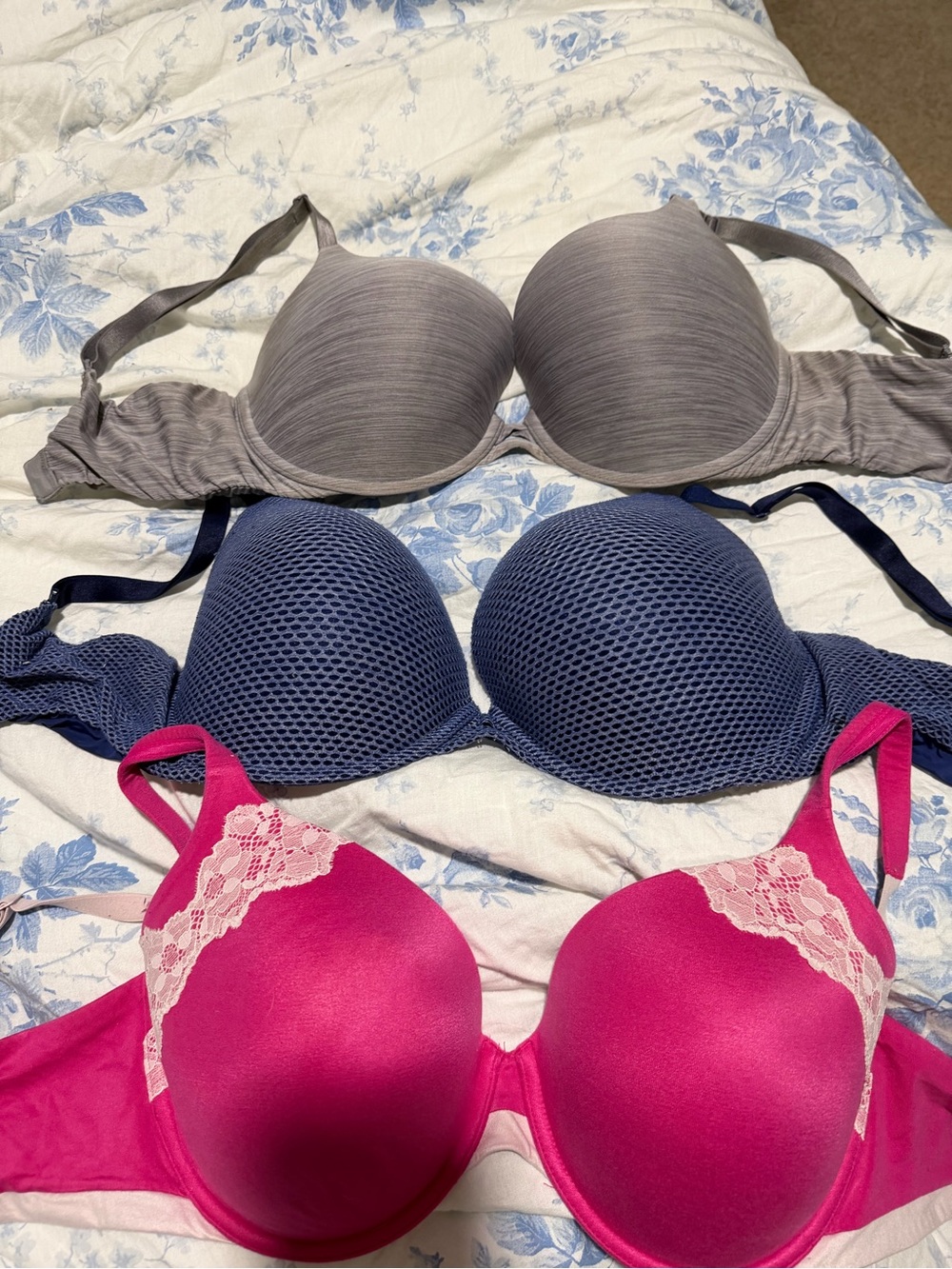 34 DDD Victoria's Secret Bra Set — Hot Pink, Navy, Gray